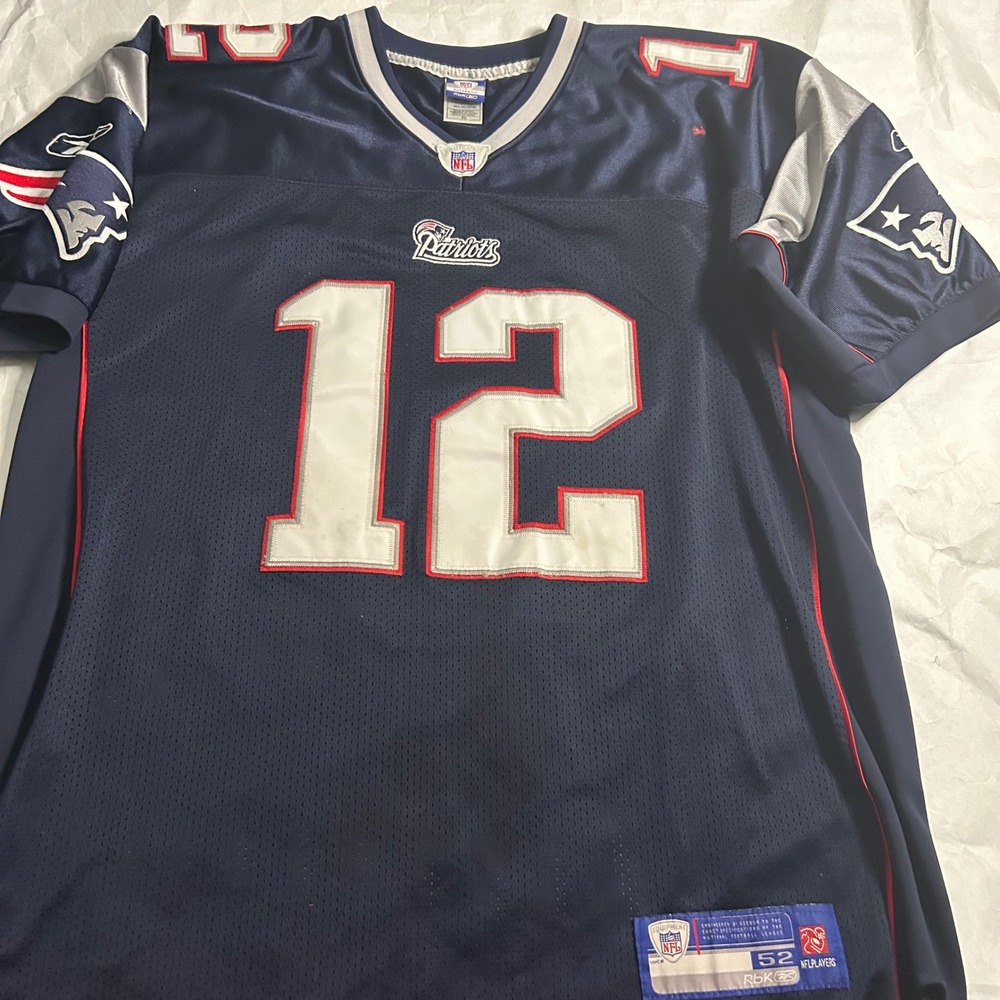 Tom Brady 12 New England Patriots Reebok NFL Jersey 52 Stitched Authentic Stain